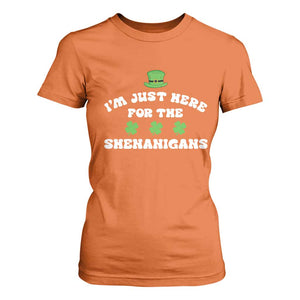 Funny Irish St Patricks Day T Shirt For Women I'm Just Here For The Shenanigans Shamrock TS10 Orange Print Your Wear