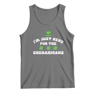 Funny Irish St Patricks Day Tank Top I'm Just Here For The Shenanigans Shamrock TS10 Black Heather Print Your Wear
