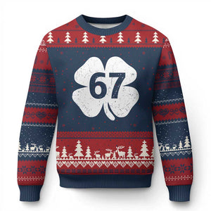 Funny Irish St Patricks Day Shamrock 67 Ugly Christmas Sweater Six Seven 6 7 Meme Gen Alpha Slang TS10 Navy Red Print Your Wear
