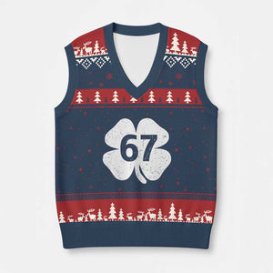 Funny Irish St Patricks Day Shamrock 67 V-Neck Knit Sweater Vest Six Seven 6 7 Meme Gen Alpha Slang TS10 Navy Red Print Your Wear