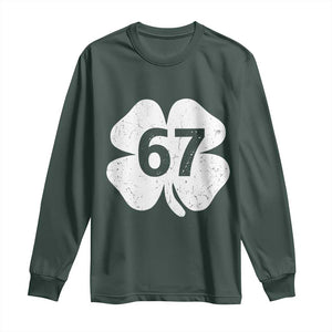 Funny Irish St Patricks Day Shamrock 67 Long Sleeve Shirt Six Seven 6 7 Meme Gen Alpha Slang TS10 Dark Forest Green Print Your Wear