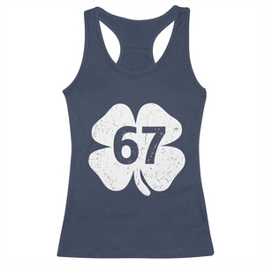 Funny Irish St Patricks Day Shamrock 67 Racerback Tank Top Six Seven 6 7 Meme Gen Alpha Slang TS10 Navy Print Your Wear