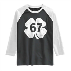 Funny Irish St Patricks Day Shamrock 67 Raglan Shirt Six Seven 6 7 Meme Gen Alpha Slang TS10 Black White Print Your Wear