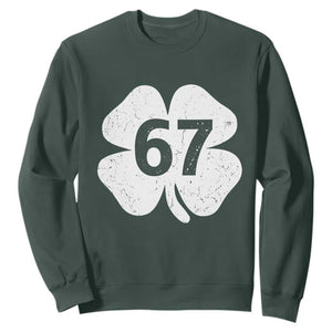 Funny Irish St Patricks Day Shamrock 67 Sweatshirt Six Seven 6 7 Meme Gen Alpha Slang TS10 Dark Forest Green Print Your Wear