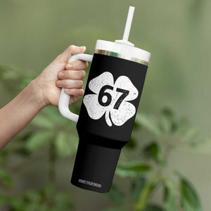 Funny Irish St Patricks Day Shamrock 67 Tumbler With Handle Six Seven 6 7 Meme Gen Alpha Slang TS10 Print Your Wear