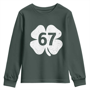 Funny Irish St Patricks Day Shamrock 67 Youth Sweatshirt Six Seven 6 7 Meme Gen Alpha Slang TS10 Dark Forest Green Print Your Wear