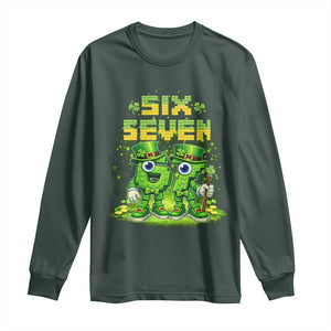 Funny Irish St Patricks Day 67 Long Sleeve Shirt Six Seven Brainrot Italian Gaming 6 7 Meme Gen Alpha Slang TS10 Dark Forest Green Print Your Wear