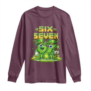 Funny Irish St Patricks Day 67 Long Sleeve Shirt Six Seven Brainrot Italian Gaming 6 7 Meme Gen Alpha Slang TS10 Maroon Print Your Wear