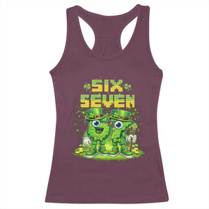 Funny Irish St Patricks Day 67 Racerback Tank Top Six Seven Brainrot Italian Gaming 6 7 Meme Gen Alpha Slang TS10 Maroon Print Your Wear