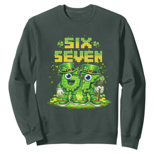 Funny Irish St Patricks Day 67 Sweatshirt Six Seven Brainrot Italian Gaming 6 7 Meme Gen Alpha Slang TS10 Dark Forest Green Print Your Wear