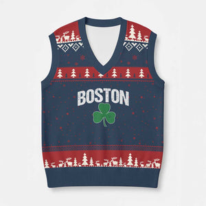 Boston V-Neck Knit Sweater Vest St Patricks Day Irish Green Shamrock Massachusetts TS10 Navy Red Print Your Wear