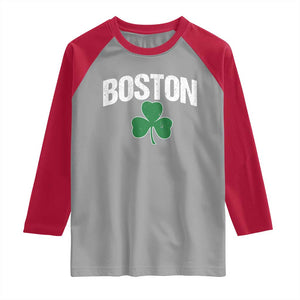 Boston Raglan Shirt St Patricks Day Irish Green Shamrock Massachusetts TS10 Sport Gray Red Print Your Wear