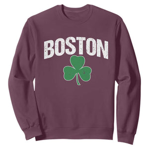 Boston Sweatshirt St Patricks Day Irish Green Shamrock Massachusetts TS10 Maroon Print Your Wear