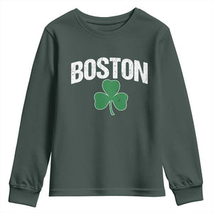 Boston Youth Sweatshirt St Patricks Day Irish Green Shamrock Massachusetts TS10 Dark Forest Green Print Your Wear