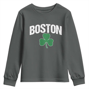Boston Youth Sweatshirt St Patricks Day Irish Green Shamrock Massachusetts TS10 Dark Heather Print Your Wear