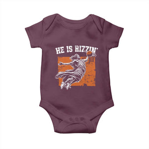 He is Rizzin Baby Onesie Funny Jesus Playing Basketball Vintage Faith TS10 Maroon Print Your Wear
