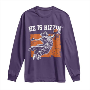 He is Rizzin Long Sleeve Shirt Funny Jesus Playing Basketball Vintage Faith TS10 Purple Print Your Wear