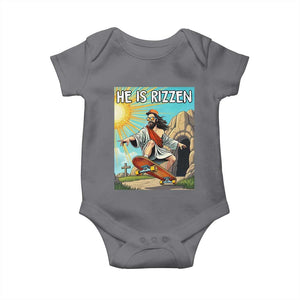 He is Rizzen Baby Onesie Funny Jesus Skateboarding Christian Meme TS10 Charcoal Print Your Wear