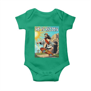 He is Rizzen Baby Onesie Funny Jesus Skateboarding Christian Meme TS10 Irish Green Print Your Wear
