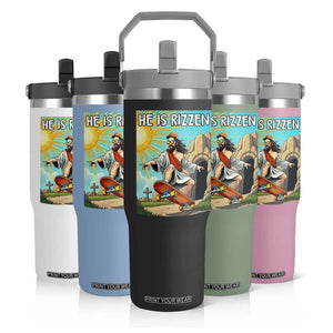 He is Rizzen Flip Straw Tumbler Funny Jesus Skateboarding Christian Meme TS10 Print Your Wear