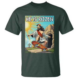 He is Rizzen T Shirt Funny Jesus Skateboarding Christian Meme TS10 Dark Forest Green Print Your Wear