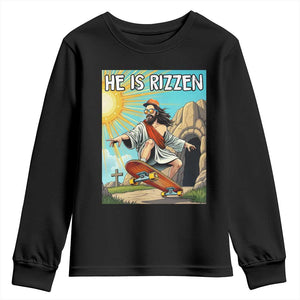He is Rizzen Youth Sweatshirt Funny Jesus Skateboarding Christian Meme TS10 Black Print Your Wear