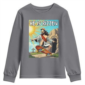 He is Rizzen Youth Sweatshirt Funny Jesus Skateboarding Christian Meme TS10 Charcoal Print Your Wear