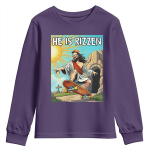 He is Rizzen Youth Sweatshirt Funny Jesus Skateboarding Christian Meme TS10 Purple Print Your Wear