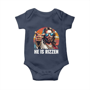 He is Rizzin Baby Onesie Funny Jesus Vintage Faith TS10 Navy Print Your Wear