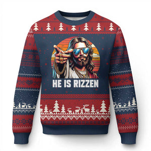 He is Rizzin Ugly Christmas Sweater Funny Jesus Vintage Faith TS10 Navy Red Print Your Wear