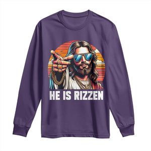 He is Rizzin Long Sleeve Shirt Funny Jesus Vintage Faith TS10 Purple Print Your Wear