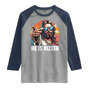 He is Rizzin Raglan Shirt Funny Jesus Vintage Faith TS10 Sport Gray Navy Print Your Wear
