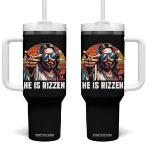 He is Rizzin Tumbler With Handle Funny Jesus Vintage Faith TS10 One Size: 40 oz Black Print Your Wear