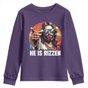 He is Rizzin Youth Sweatshirt Funny Jesus Vintage Faith TS10 Purple Print Your Wear