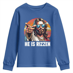 He is Rizzin Youth Sweatshirt Funny Jesus Vintage Faith TS10 Royal Blue Print Your Wear