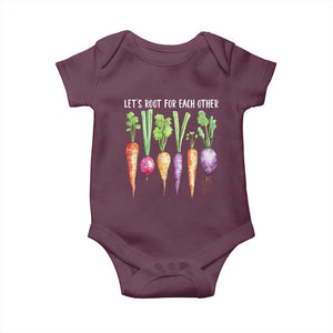 Let's Roots For Each Other Vegetable Baby Onesie Motivational TS10 Maroon Print Your Wear