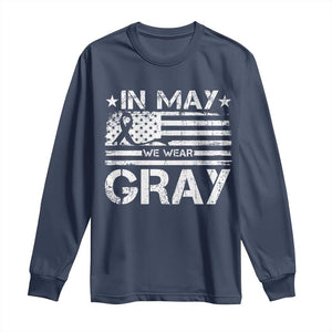 Brain Cancer Awareness Long Sleeve Shirt In May We Wear Gray US Flag TS10 Navy Print Your Wear