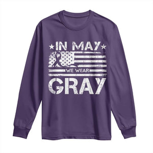 Brain Cancer Awareness Long Sleeve Shirt In May We Wear Gray US Flag TS10 Purple Print Your Wear