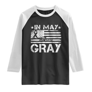 Brain Cancer Awareness Raglan Shirt In May We Wear Gray US Flag TS10 Black White Print Your Wear
