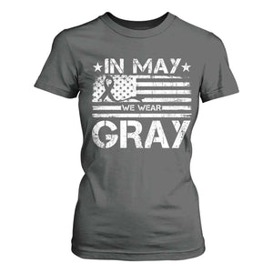 Brain Cancer Awareness T Shirt For Women In May We Wear Gray US Flag TS10 Dark Heather Print Your Wear