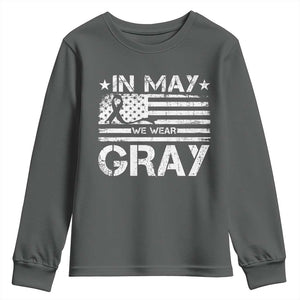 Brain Cancer Awareness Youth Sweatshirt In May We Wear Gray US Flag TS10 Dark Heather Print Your Wear