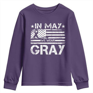 Brain Cancer Awareness Youth Sweatshirt In May We Wear Gray US Flag TS10 Purple Print Your Wear