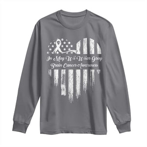 Brain Cancer Awareness Long Sleeve Shirt In May We Wear Gray American Flag Heart TS10 Charcoal Print Your Wear
