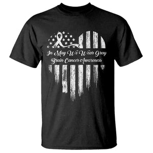 Brain Cancer Awareness T Shirt In May We Wear Gray American Flag Heart TS10 Black Print Your Wear