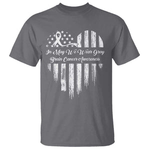Brain Cancer Awareness T Shirt In May We Wear Gray American Flag Heart TS10 Charcoal Print Your Wear