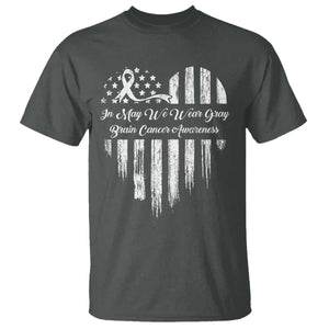 Brain Cancer Awareness T Shirt In May We Wear Gray American Flag Heart TS10 Dark Heather Print Your Wear