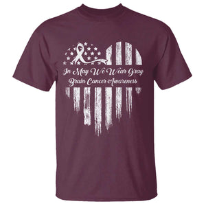 Brain Cancer Awareness T Shirt In May We Wear Gray American Flag Heart TS10 Maroon Print Your Wear