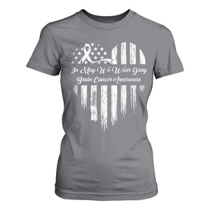 Brain Cancer Awareness T Shirt For Women In May We Wear Gray American Flag Heart TS10 Charcoal Print Your Wear