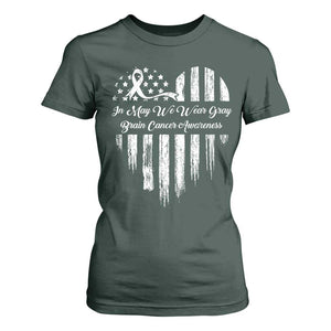 Brain Cancer Awareness T Shirt For Women In May We Wear Gray American Flag Heart TS10 Dark Forest Green Print Your Wear