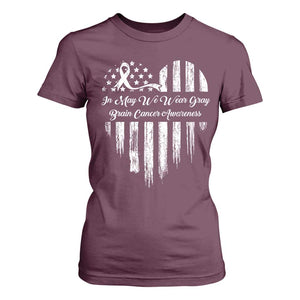 Brain Cancer Awareness T Shirt For Women In May We Wear Gray American Flag Heart TS10 Maroon Print Your Wear
